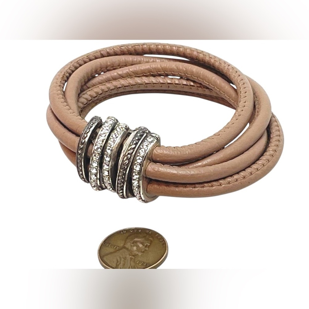 Brighton Neptune's Rings Taupe Leather Crystal Wrap Bracelet 2549 - Picture 2 of 4